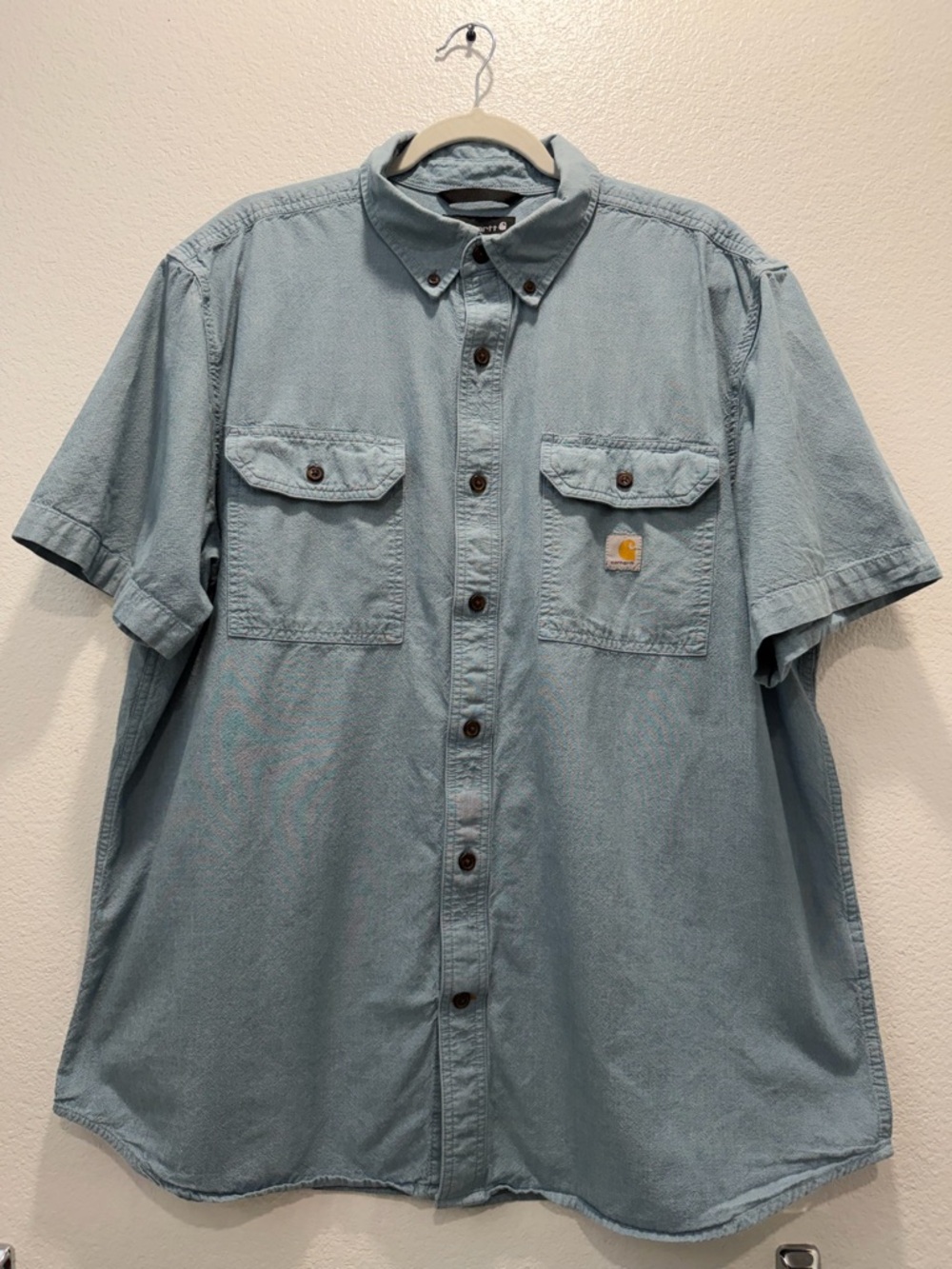 Carhartt Light Blue Short-Sleeve Button-Down Work Shirt with Chest Pockets XL